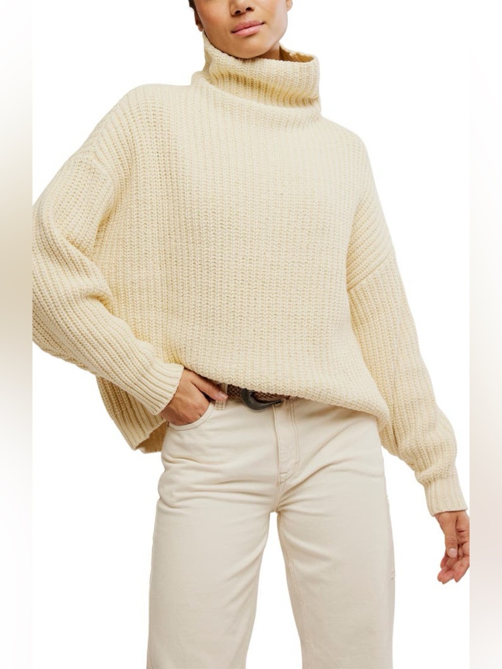 Free People Swim Too Deep Turtleneck Sweater in Birch